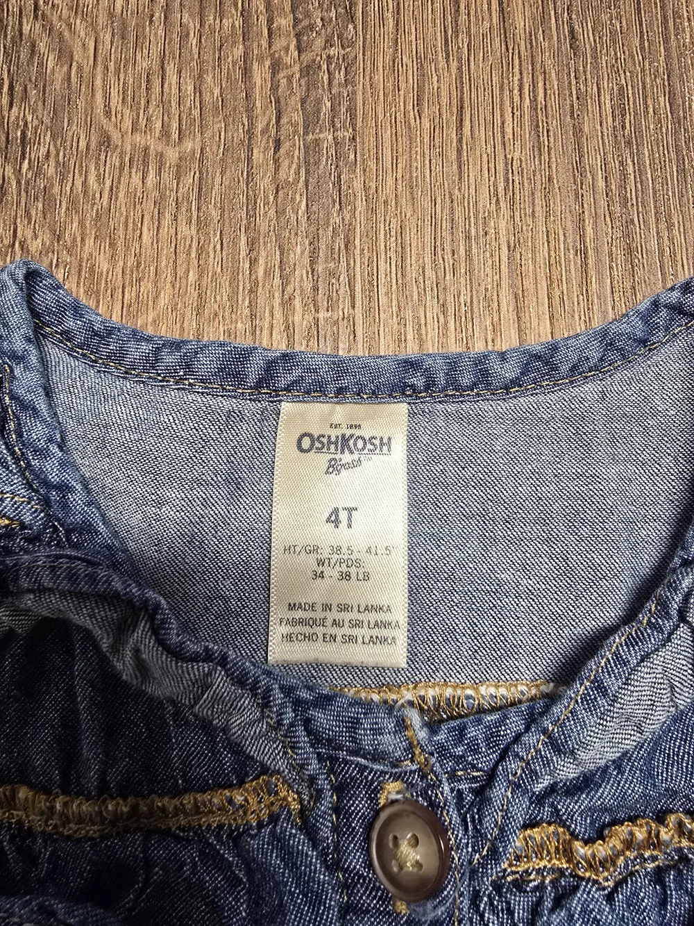 OshKosh B'gosh Toddler Girls Chambray Denim Ruffle Button Front Dress Size 4T